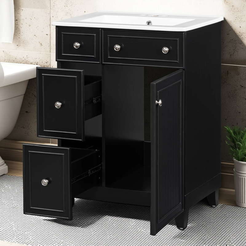 Meuble-lavabo 24 po avec lavabo en céramique, 2 tiroirs et 1 porte