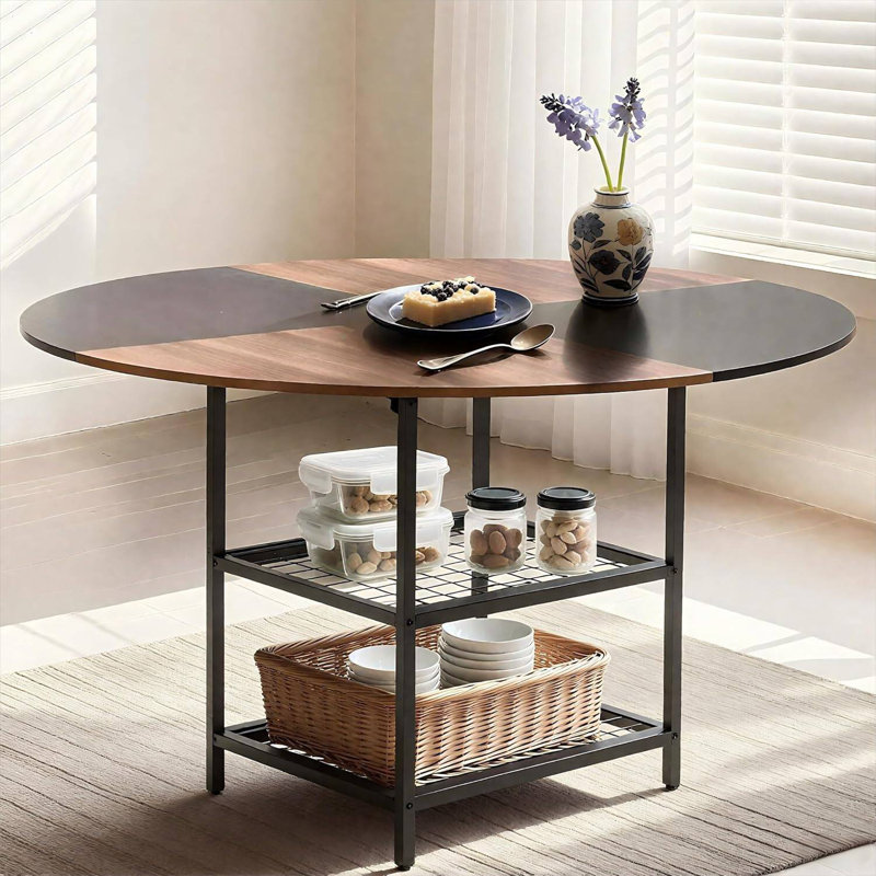  Table de salle à manger de 47 po pour 4 personnes - table de cuisine en bois avec tablettes de rangement, style maison de campagne, salle à manger, cuisine, salon (brun rustique noir, table seulement)