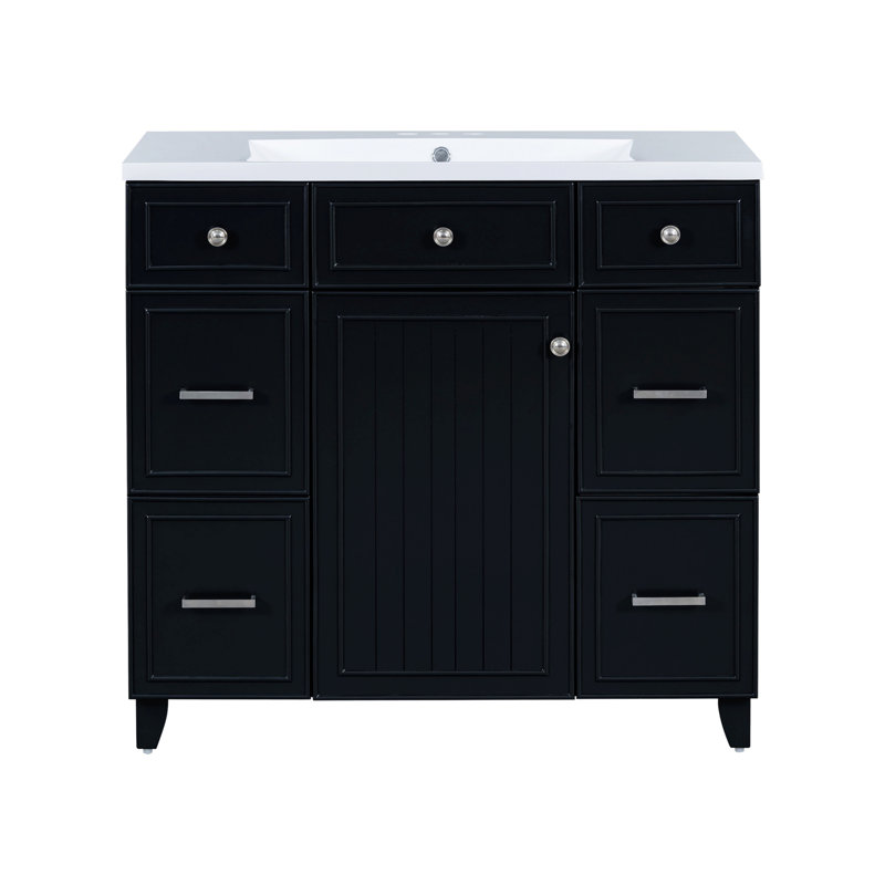Meuble-lavabo avec comptoir d'évier, armoire de salle de bain avec porte à fermeture douce et 3 tiroirs