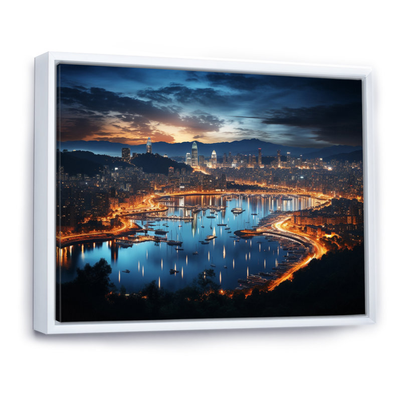 «Barcelona Beautiful Cityscape I», reproduction, H 16 po x l 32 po x P 1 po, Cadre flottant blanc