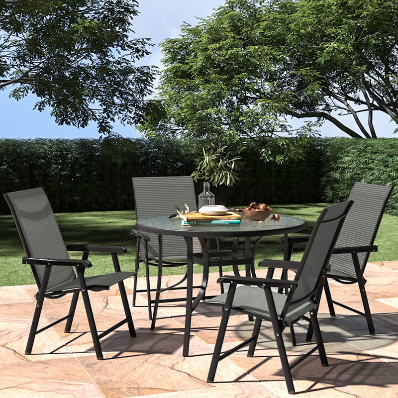 Elijiah 4 - Person Patio Dining Set with Round Table, Black, Black