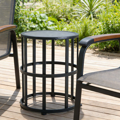 Table d'appoint en céramique avec structure en fer thermolaqué, table d'appoint légère et résistante aux intempéries