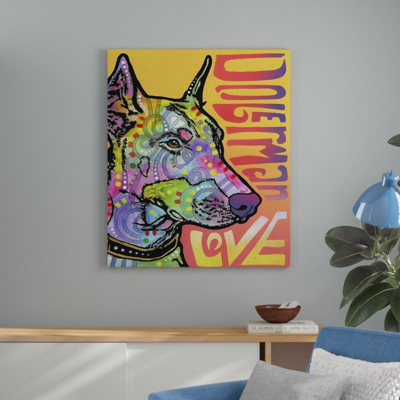 " Doberman Luv " by Dean Russo, White Framed, 28" H x 24" W x 1" D