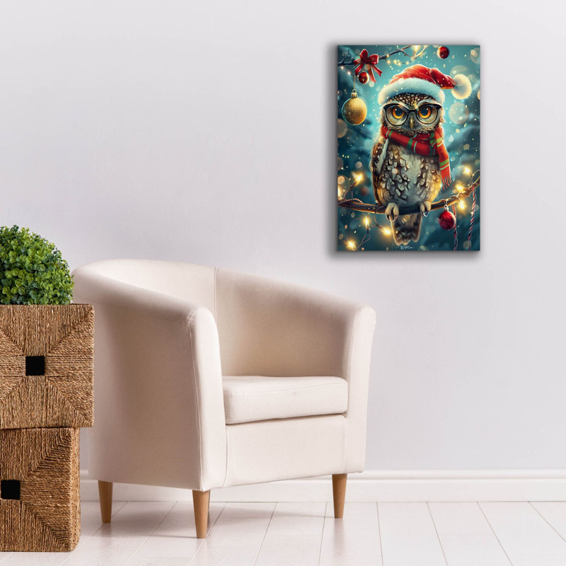 Art mural sur toile Trinx «Owl With Glasses Hat And Shaman (1)» par Momart, H 26 po x l 18 po x P 0,75 po