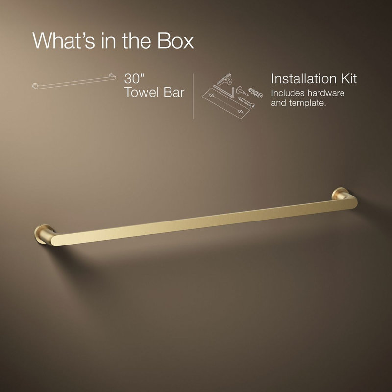 Avid Towel Bar, 30"W, Vibrant Brushed Moderne Brass