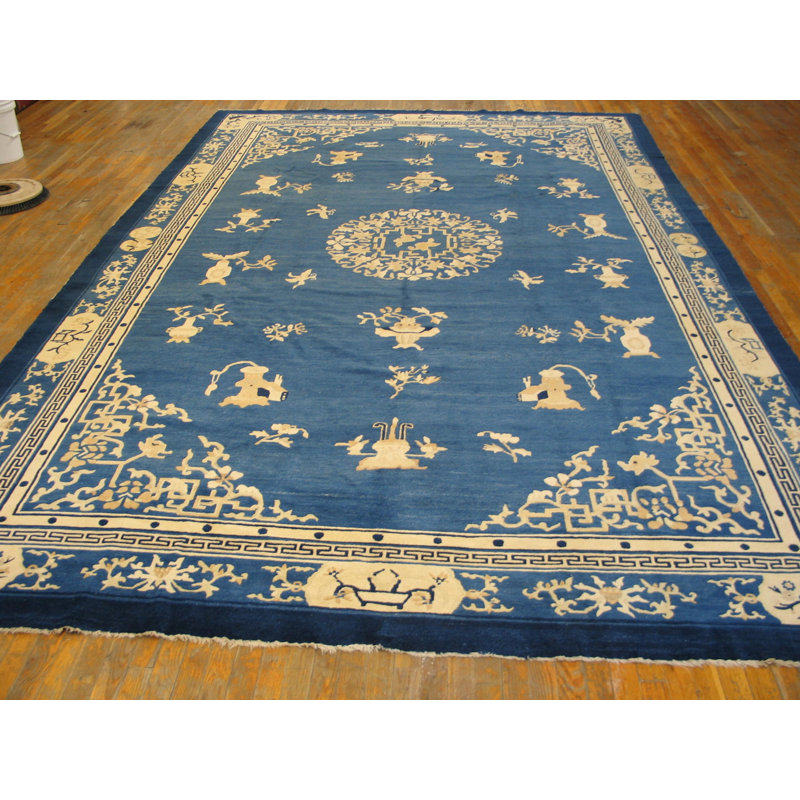 Classic Floral Medallion Design Light Blue Antique Chinese Peking Rug