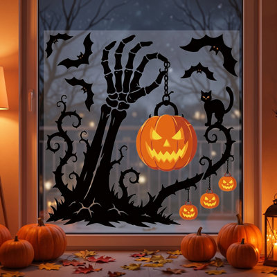 Halloween  Window Clings Skeleton Hand  O  Window Stickers With  Bats Reusable PVC Halloween Window Decorations For Home Party Glass