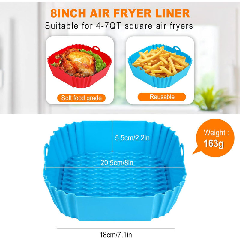 2-pack 8" Square Silicone Air Fryer Liners