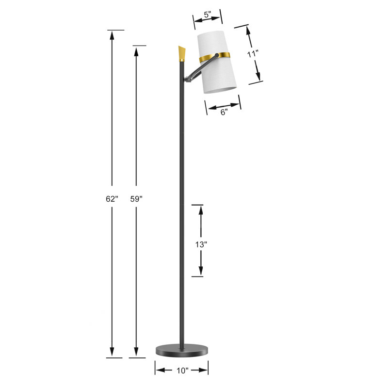 62'' Tall Standing Up Black Metal Task Floor Lamp - MCM Modern Traditional Novelty Floor Lamps For Living Room, Bedroom, Garage & Reading Corner