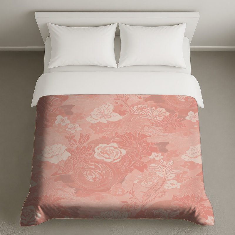 Housses de couette à motif floral rose, Grand lit