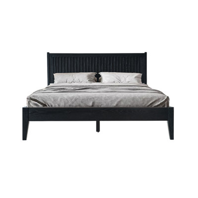 King Size Platform Bed Frame, Solid Wood Bed with Headboard & Footboard, 12 Sturdy Slats with Centre Metal Legs, No Box Spring Needed, Noise-Free & Anti-Slip, Easy Assembly, Ebony Oak Finish