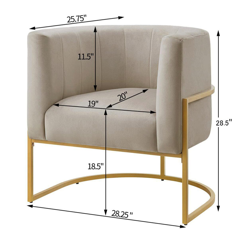 Fauteuil d'appoint rembourré Lanre, Tissu kaki / or