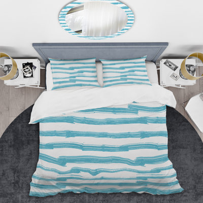 Blue and White Striped Pattern - Abstract Duvet Cover Set - Microfiber Polyester