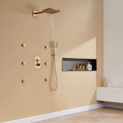 Herathena 4-Function Wall Mounted Luxury Shower System with 6 Body Jets