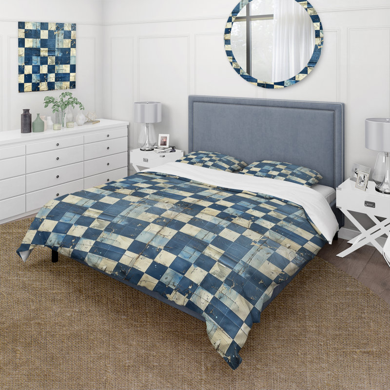 Ensemble de housse de couette Mid-Century Gingham III - Mid-Century, Housse de couette pour grand lit + 2 taies décora