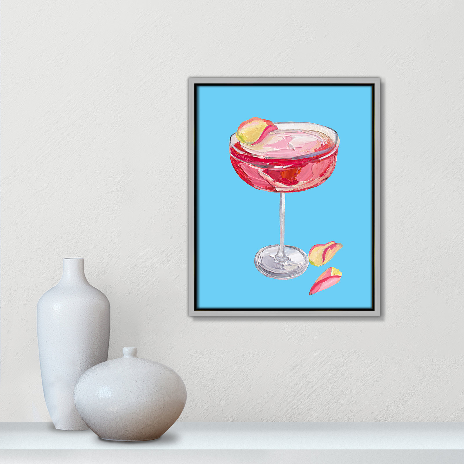 Sparkling Rose Gin Cocktail Print by Straker, Silver Floater, 15.5" H x 12.5" W