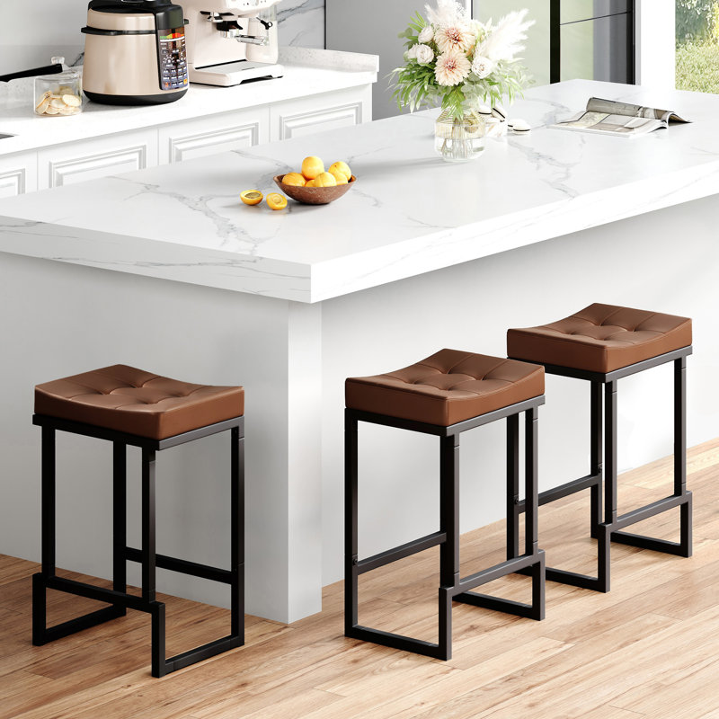 Tabouret de comptoir rembourré avec structure et repose-pieds en métal, tabouret de bar à hauteur de siège sans dossier, Brun