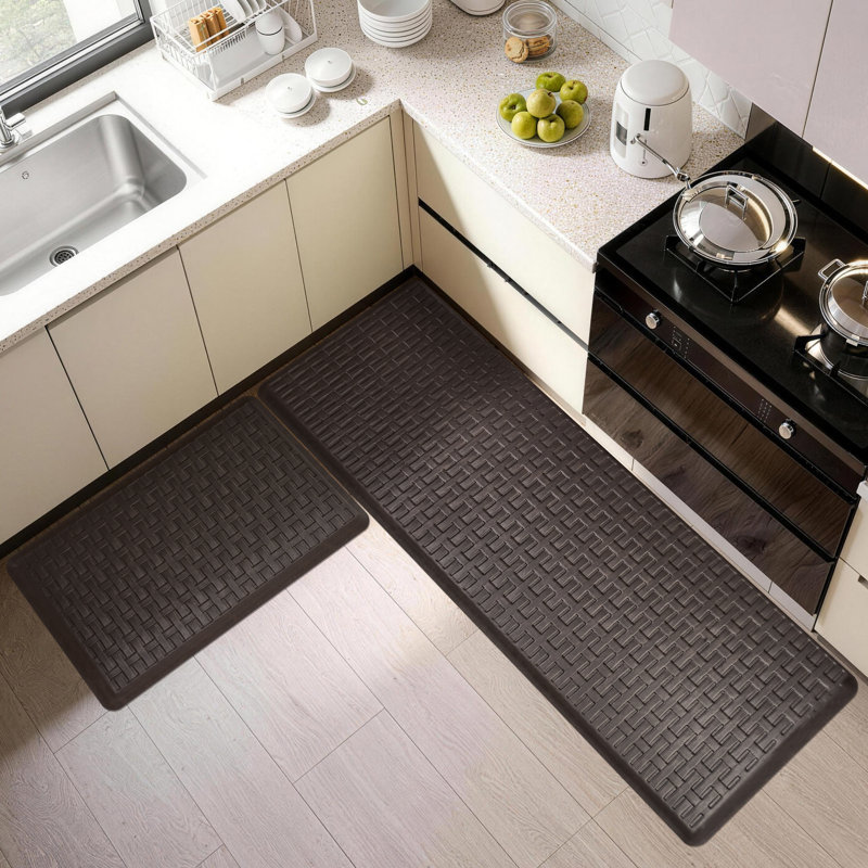  Anti-Fatigue Non-Slip Waterproof  Kitchen Mat, Rectangle 1'5" x 2'4" + 1'5" x 5', Brown