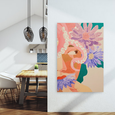 Floral Octopus Portrait Colorful Delicate Surreal Octopus Nature Ocean Wall Art Print 1 Piece Wrapped Canvas Wall Art