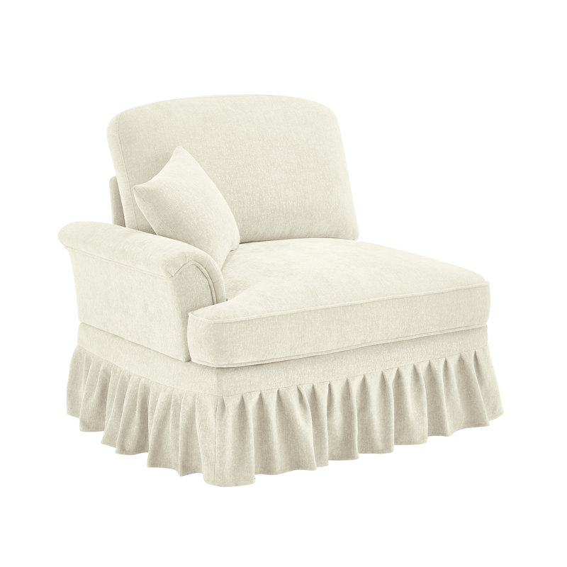 Avec 1 coussin, chenille blanche beige - jupes détachables pour canapé Cloud pour deux looks, segmenté doux et de soutien, rembourrage à haute densité, pieds incurvés, chenille filetée argentée, multi configurable