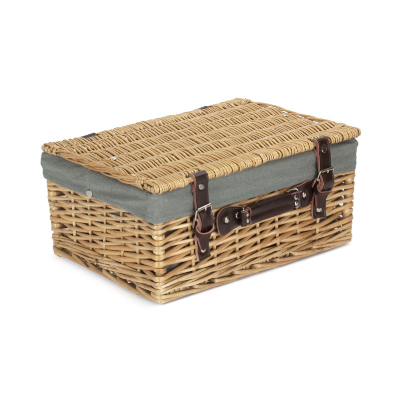 Wicker Hamper with Lining, 19cm H x 41cm W x 30cm D, Natural/Grey