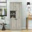 Armoire de rangement haute en bois avec panier rabattable, tablettes réglables et armoires fermées-179858008
