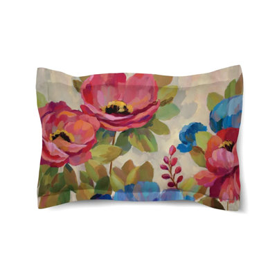 Laural Home Coral and Blue Flowers Duvet Sham