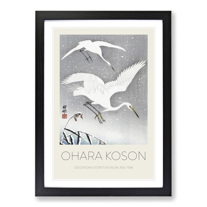 Descending Egrets by Ohara Koson - Single Picture Frame Print, Black Framed, 48cm H x 36cm W x 2cm D