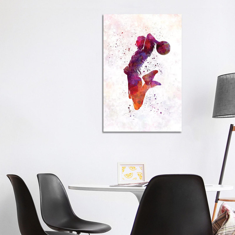 Young Woman Basketball Player In Watercolour I by Paul Rommer - Wrapped Canvas Painting, 101.6cm H x 66.04cm W x 1.91cm D