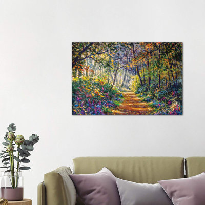 Sunny Footpath Road In Forest Park by Valery Rybakow - Wrapped Canvas Print