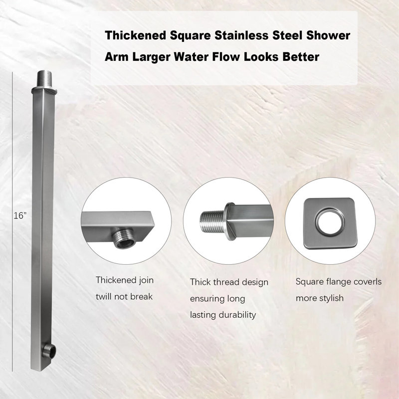 Système de douche à pluie de qualité supérieure avec bras d'extension de 16 po Premium, Nickel brossé
