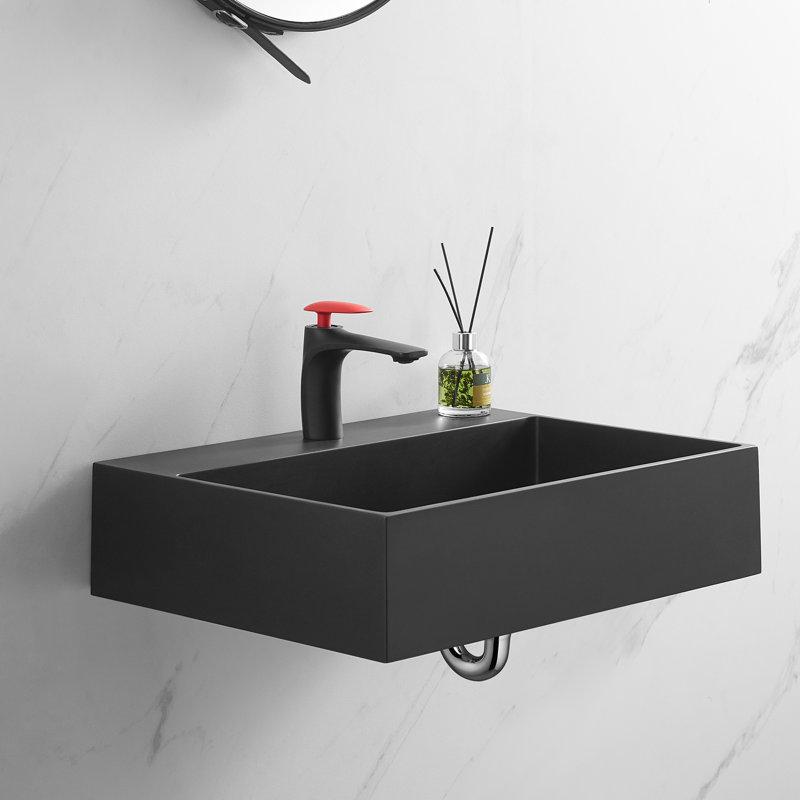 Serene Valley 18.9'' Solid Surface Square Bathroom Sink, Black
