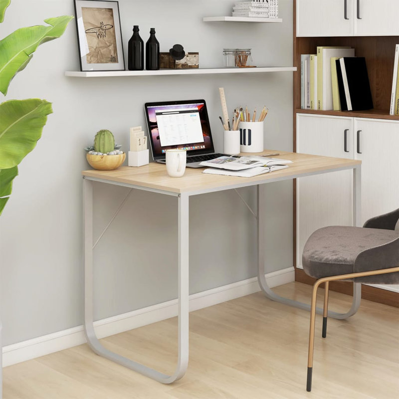 Schuldt 110Cm W Rectangle Writing Desk, White/Oak