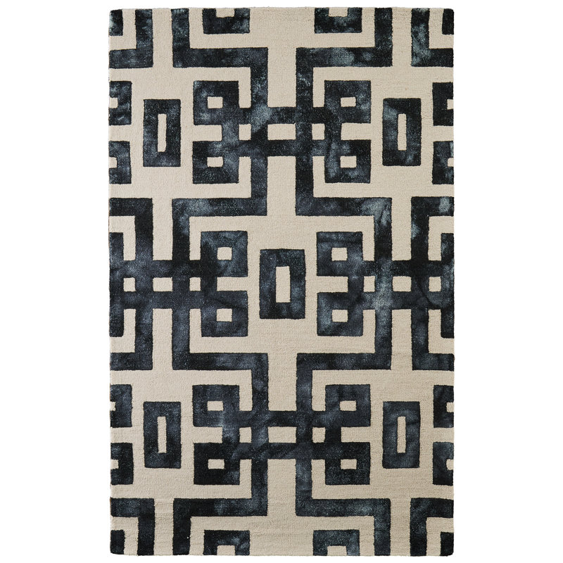 Tapis noir / ivoire en laine touffeté à la main à motif géométrique Maranda
