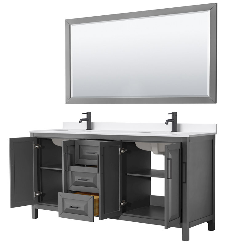 Daria 72'' W Vanity, Matte Black, Gray, White Quartz