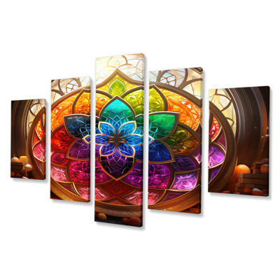 Sacred Geometry Stained Glass Shrine - Buddhism Canvas Wall Art - 5 Panels -  Bungalow Rose, AC199A89CA864324843E201942E70646