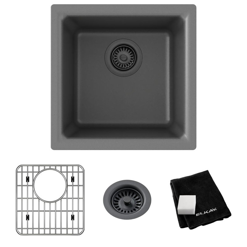 Ensemble de lavabo de bar Elzay Quartz Classic 15-3 / 4 "x 15-3 / 4" x 7,7, noir mat, Graphite
