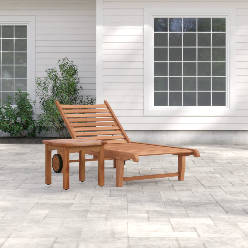 Brighton Outdoor Teak Wood Chaise Lounge Set with Table