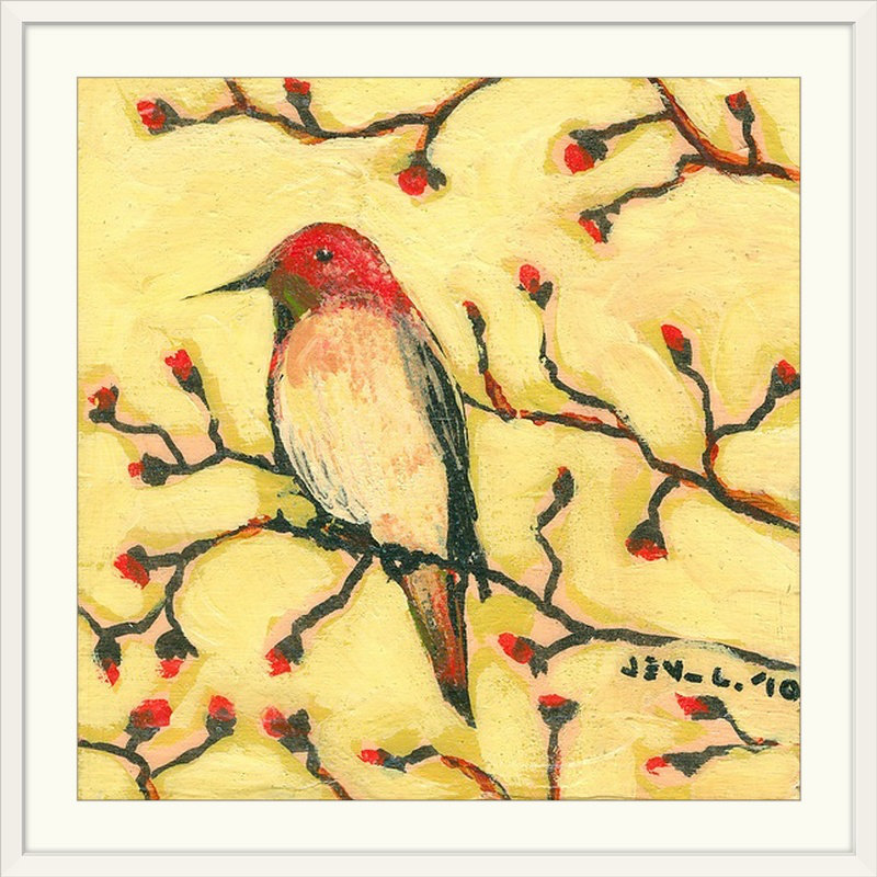 «Nolani First Hummingbird» par Jennifer Lommers - reproduction, H 24 po x l 24 po x p 1 po, Cadre blanc
