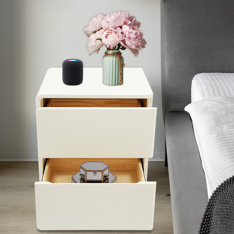 17.7" W Upholstered 2-Drawer Nightstand, Fully Assembled Modern Bedside Table (Right Hand)
