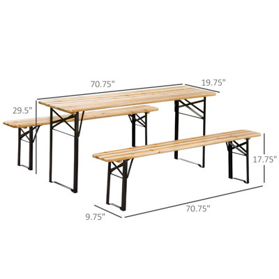 Ensemble de table de pique-nique et de banc portatif 6 pi, ensemble de table de camping pliant en bois pour les activités extérieures