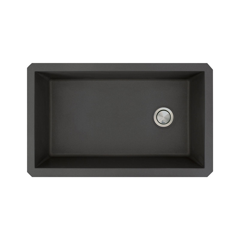 Évier de cuisine avec robinet encastré l 32 po x l 19 po granite Radius, Noir, Acier inoxydable de luxe / Noir