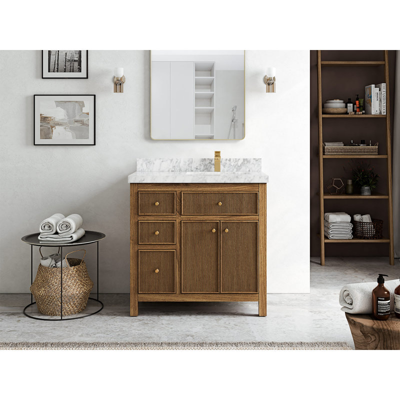 36'' Single Bathroom Vanity with Quartz Top, Carrara Marble