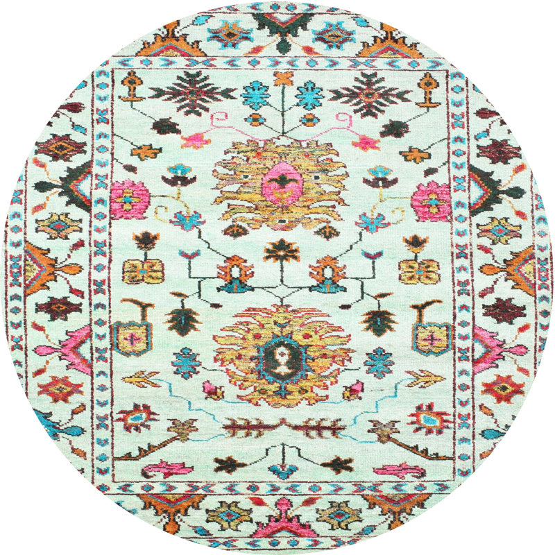 Tapis bleu/orange/jaune contemporain, Rond 6 pi