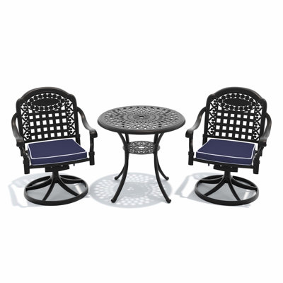 Ensemble de salle à manger toutes saisons en fonte d'aluminium avec structure noire, comprend 4 chaises pivotantes et une table ronde de 30,71 po