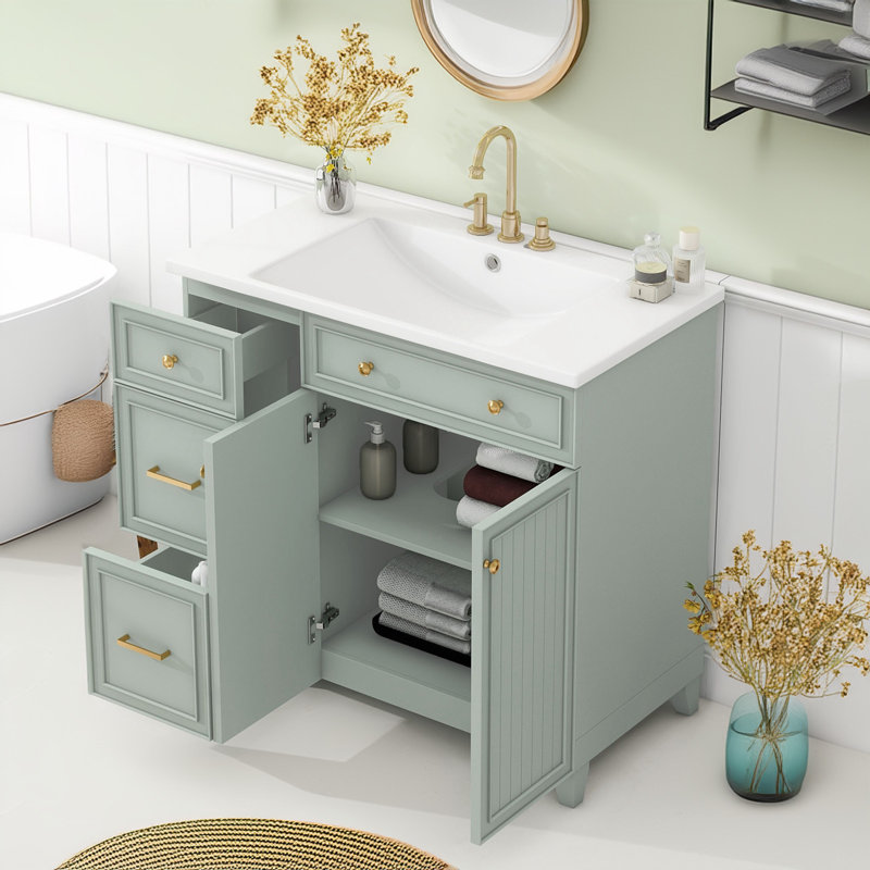 Bathroom Storage 36'' Bathroom Vanity with Top, Green