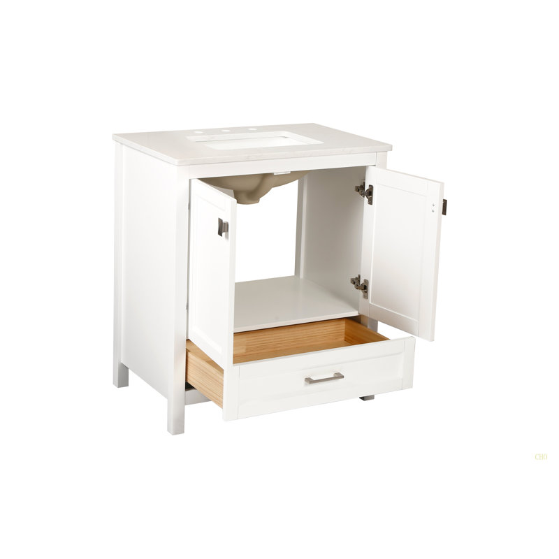 Meuble-lavabo autoportant de 30 po avec lavabo, comptoir en marbre Carrara
