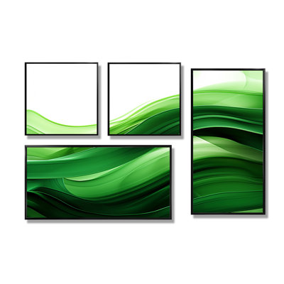 «Green and White Fractal Waves I», art mural moderne 4 pièces