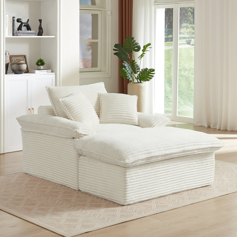 Canapé 51,77 pouces moderne à siège rembourré et à compression unique avec repose-pieds unique, Blanc