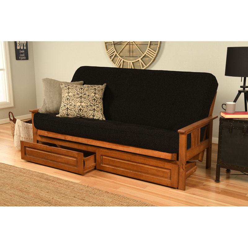 La base de futon pleine grandeur Stratford comprend des tiroirs de rangement et un matelas, Premium Pocket Coil, Canton noir